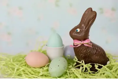 chocolate easter bunny with chocolate eggs